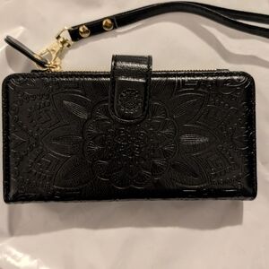 Black Embossed Leather Wristlet NWT